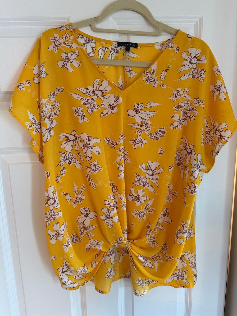 West Kei Yellow Floral Twist-Front Blouse